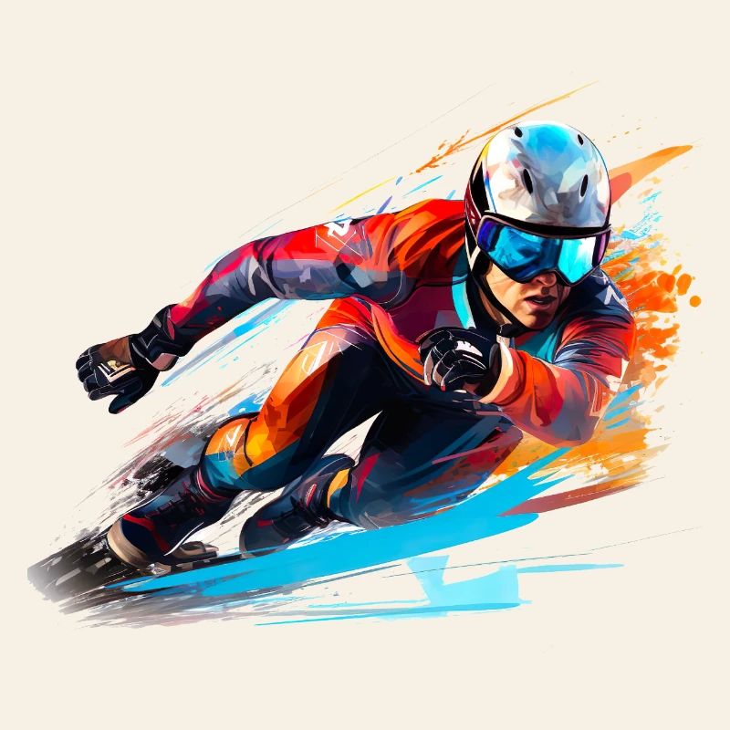 Fahrender Skirennfahrer mit Farbexplosion