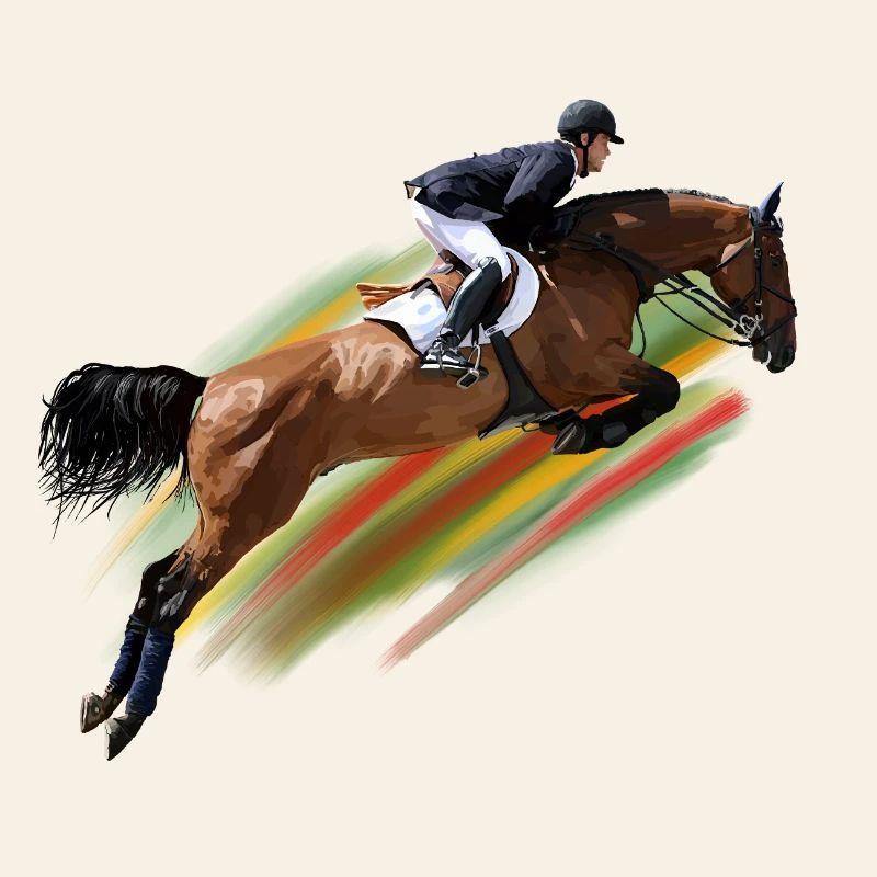 Cavalier de saut d’obstacles à rayures arc-en-ciel