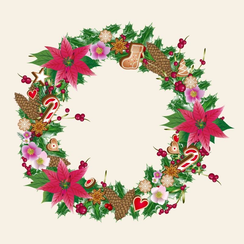 Üppig geschmückter Weihnachtskranz mit Deko