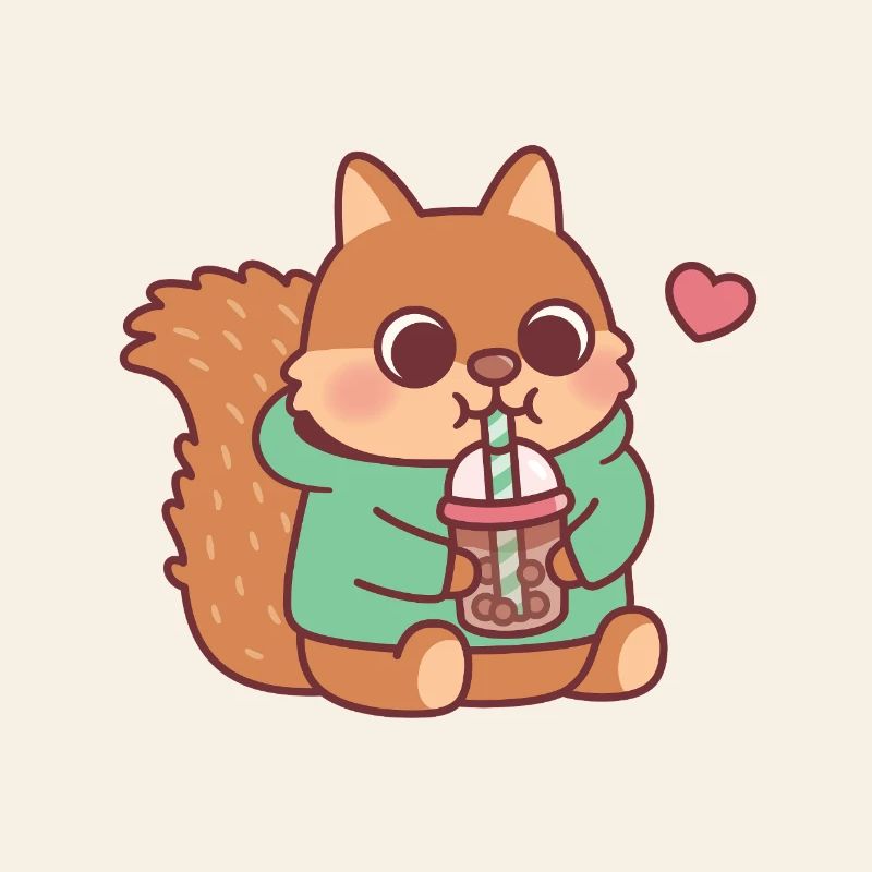 Süßes Eichhörnchen liebt Boba-Tee