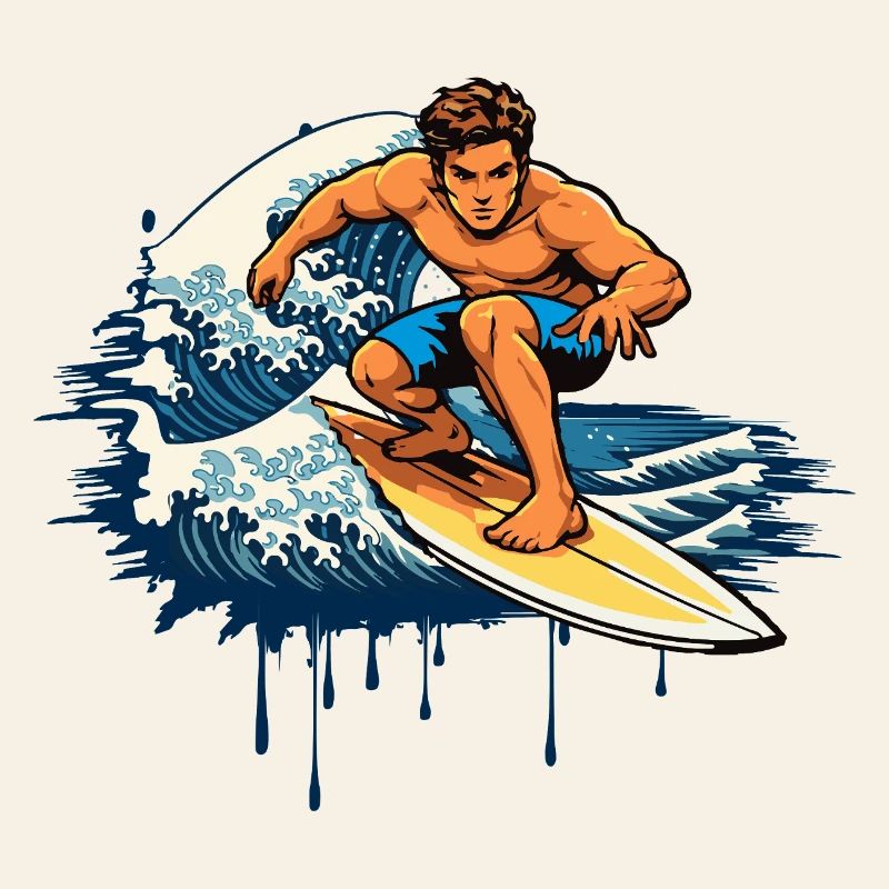Illustration dynamique en graffiti d’un surfeur