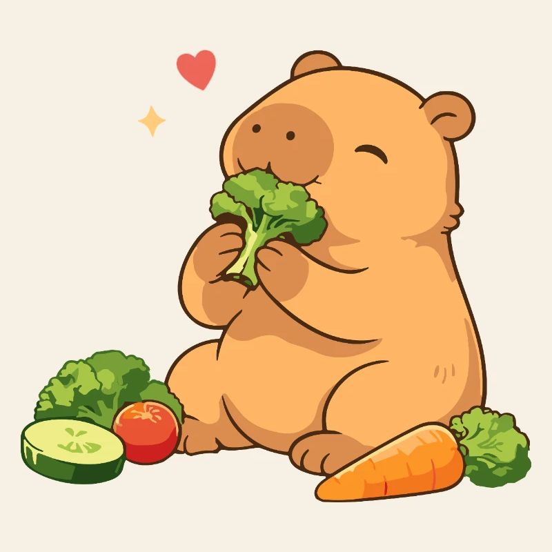 Capybara loves vegetables – relaxed & cute