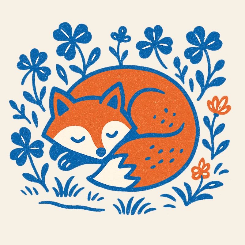 Sleeping Fox in Floral Night Garden