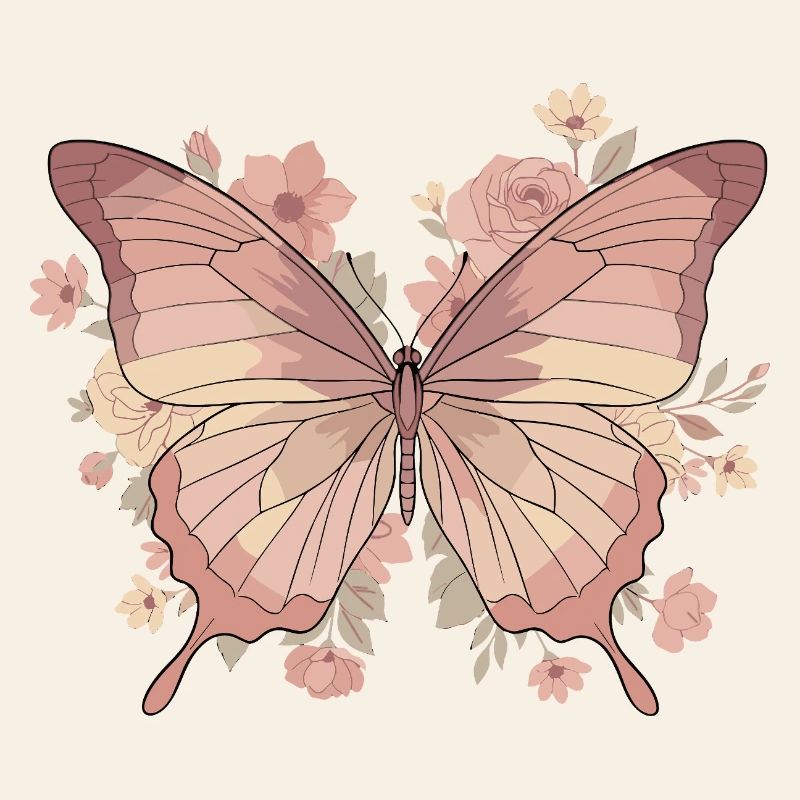 Papillon rose avec des fleurs