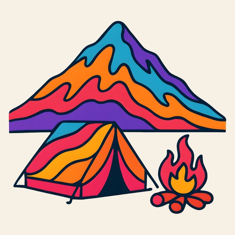 Neon Mountains Tent Camp Fire