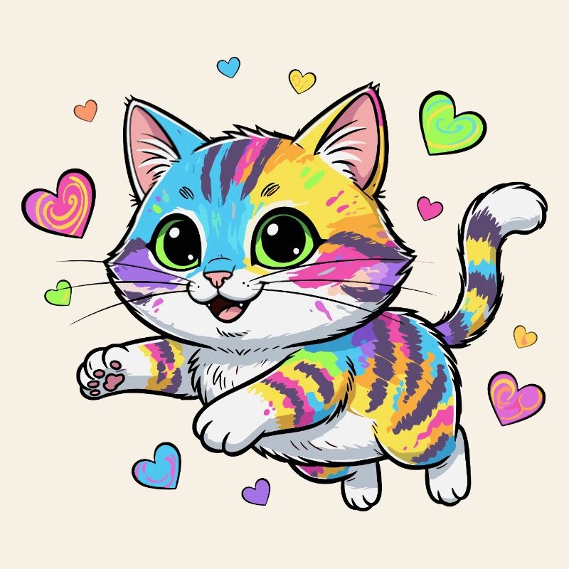Rainbow Cat with Hearts