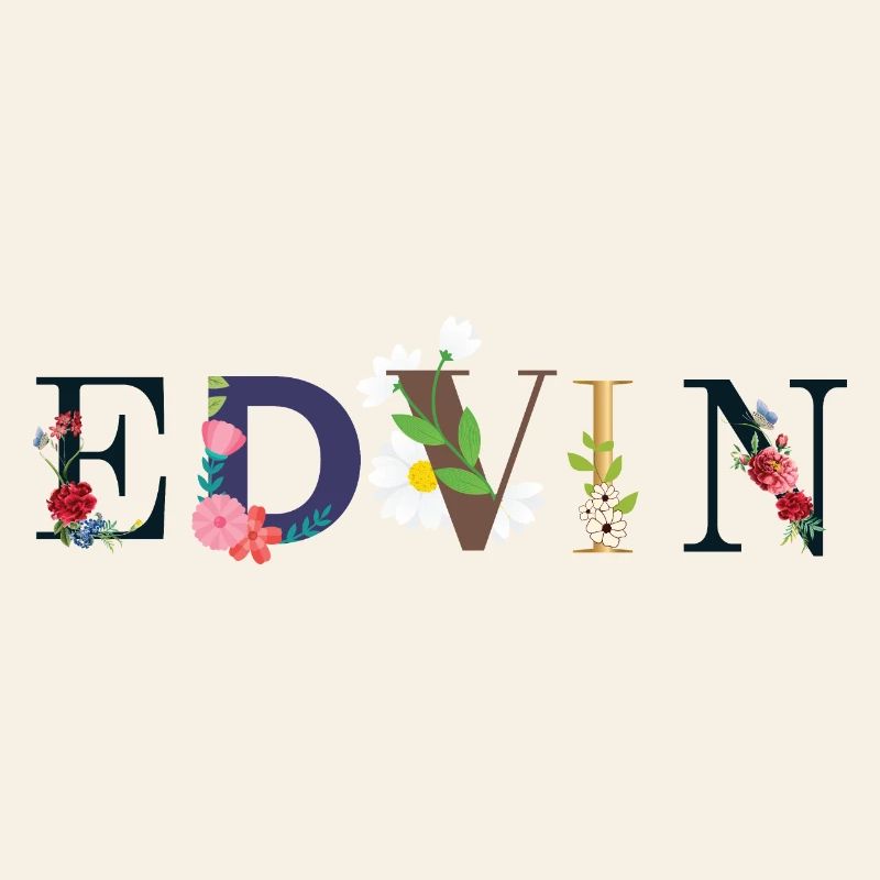 Nom EDVIN décoré de fleurs