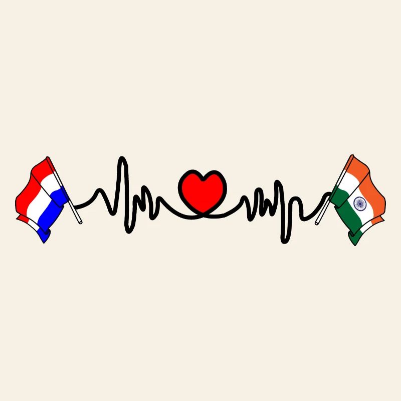 Cardio coeur avec drapeau Pays-Bas, drapeau Inde