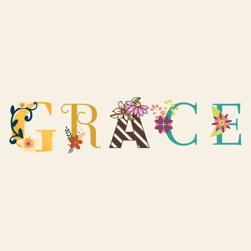 GRACE Nom Art avec fleurs brodées