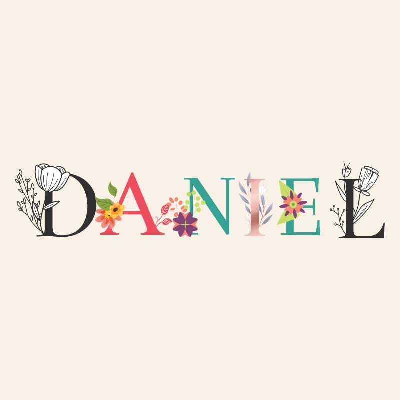 Art du nom DANIEL avec des fleurs brodées