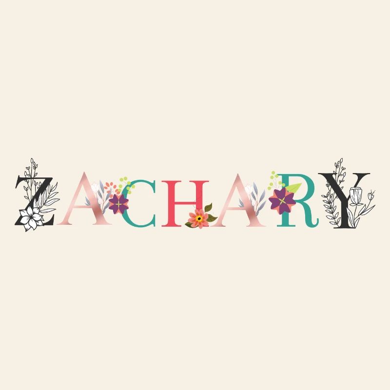 Art du nom ZACHARY avec des fleurs brodées