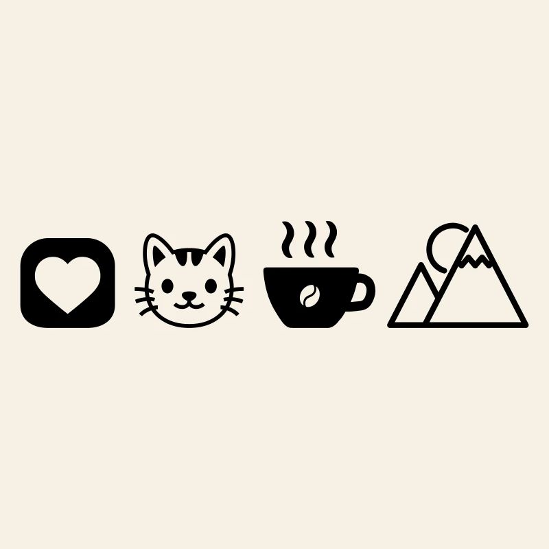 Icônes de loisir simples Chats Montagnes de café Amour