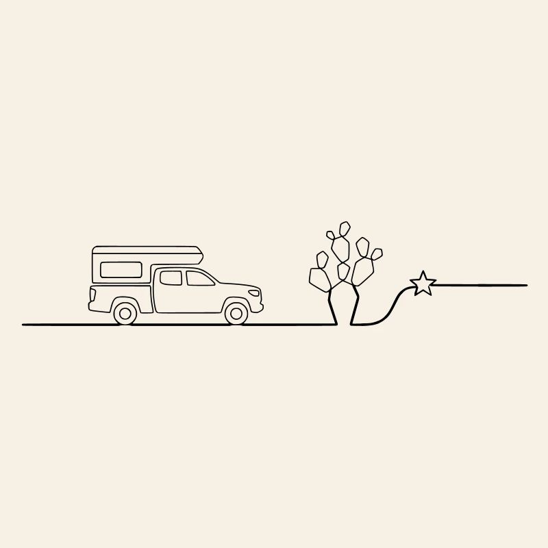 Van Camper Wüste Kaktus line art