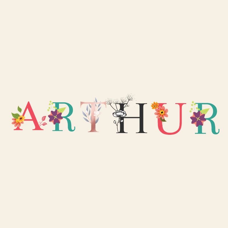 Art du nom ARTHUR avec fleurs brodées