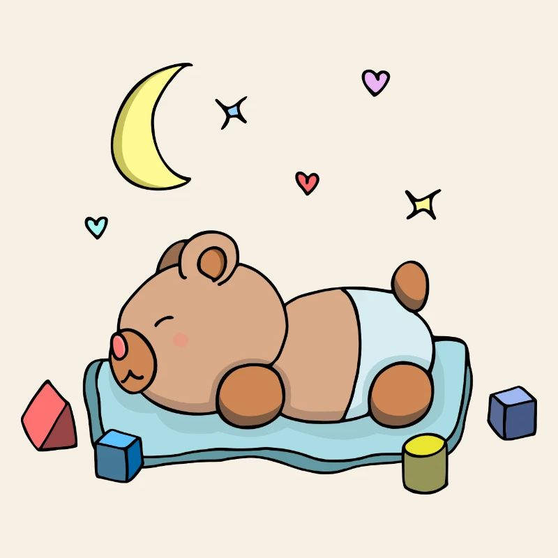 Teddy Bear Boy Boy Sleeping Blue Cute Drawing