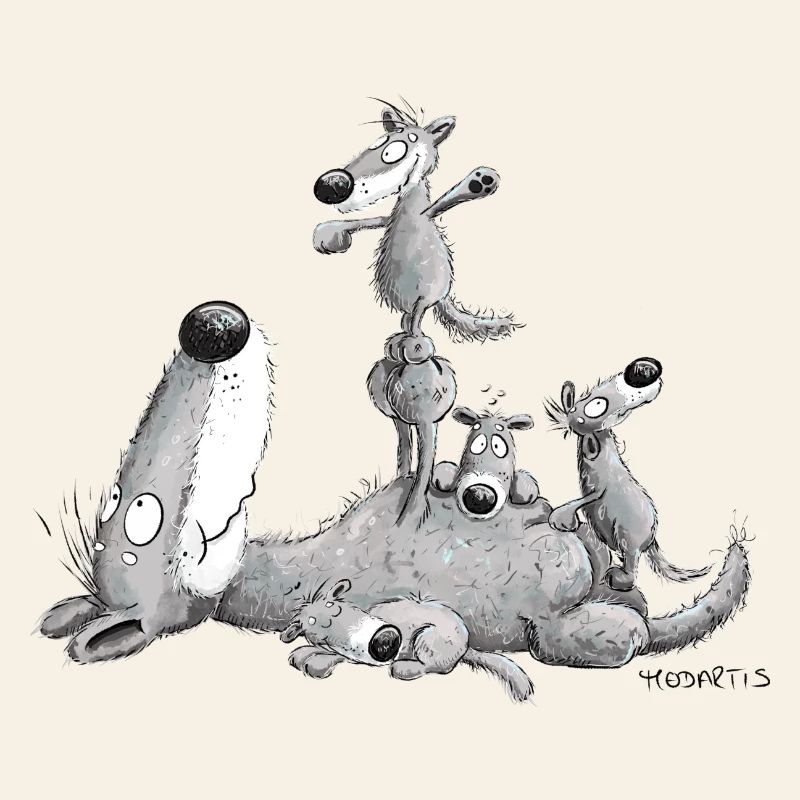 Funny wolf pack family