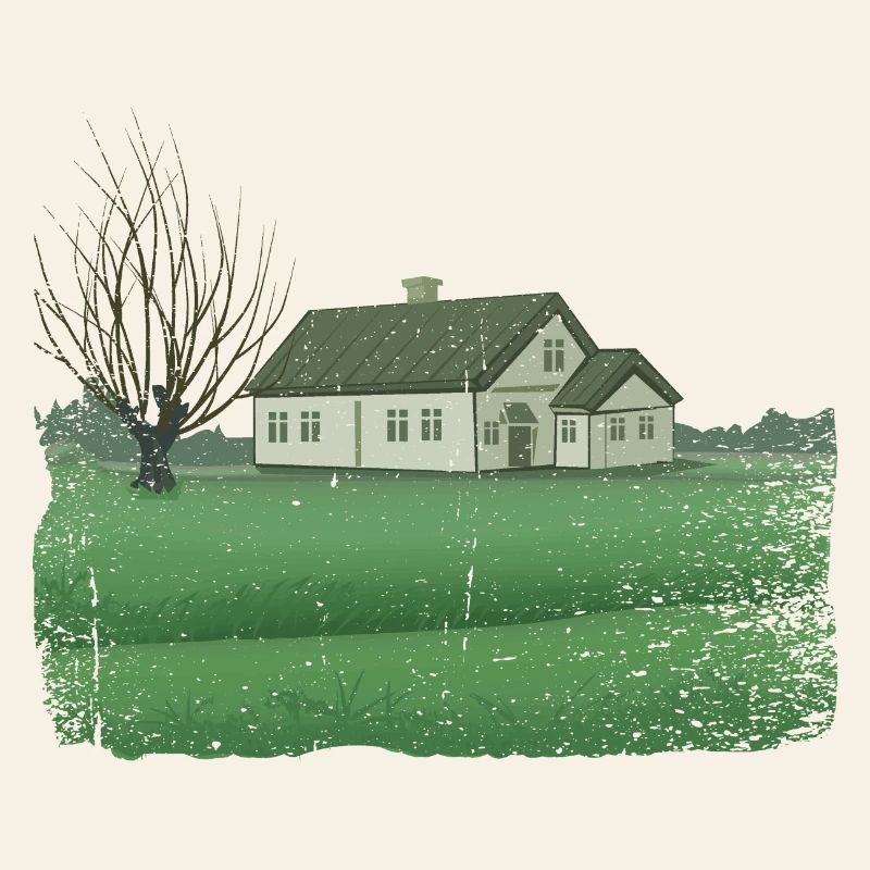 House with bare tree dirty effect