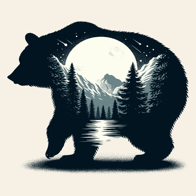 Bears Silhouette Wilderness Full Moon Night