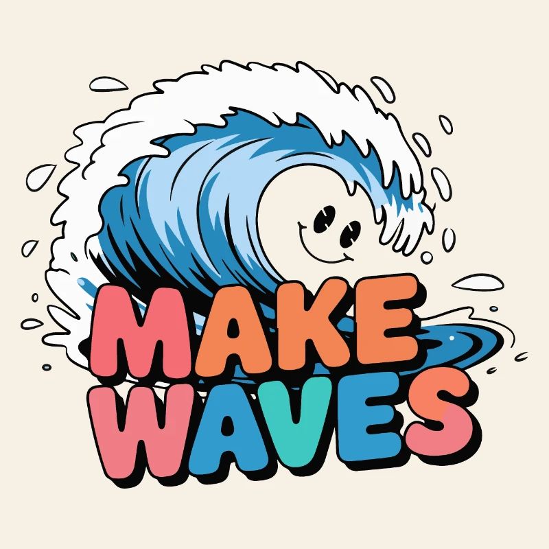 Lebendige Surfwelle mit Make Waves-Text