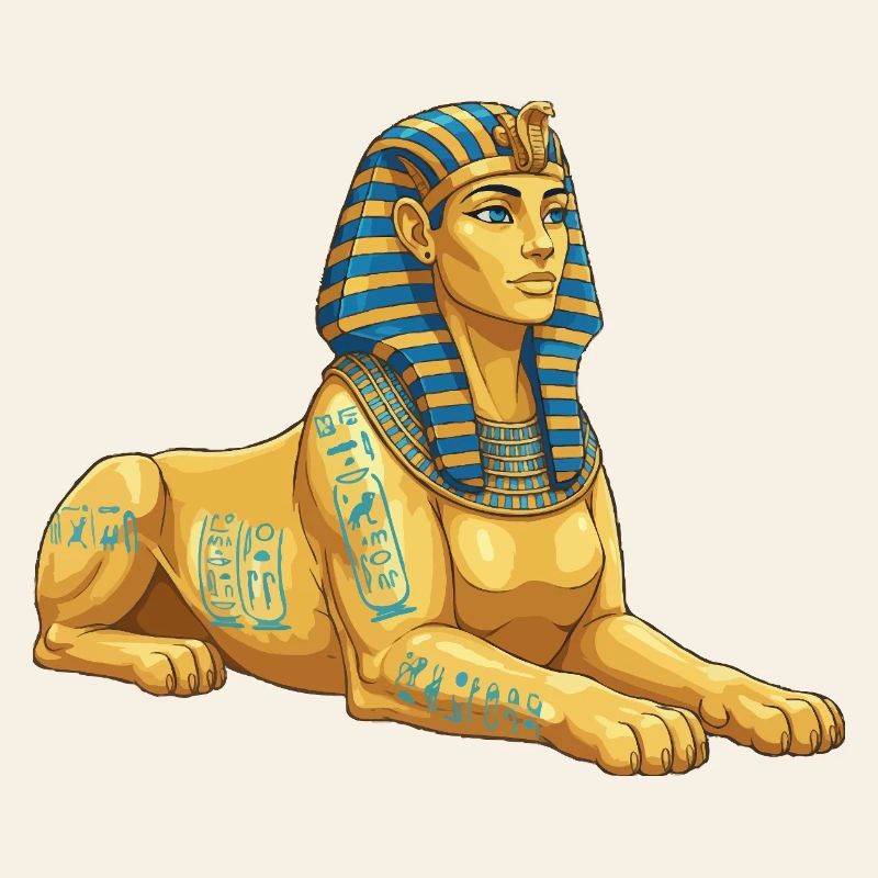 Golden Sphinx with hieroglyphics