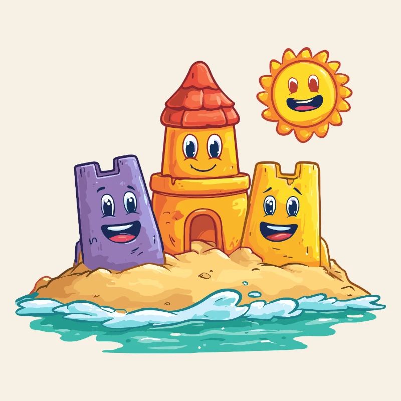 Drôle de château de sable avec le soleil