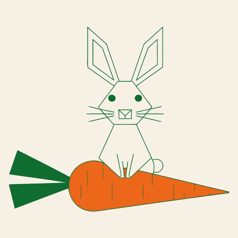 Green Rabbit Line Art with Carrot