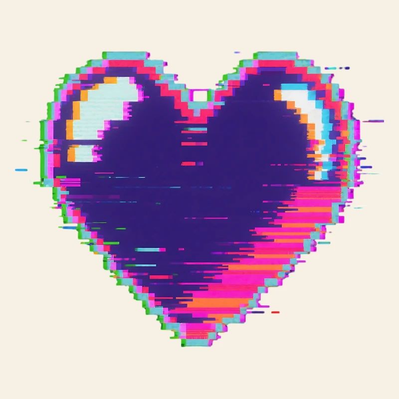 Cœur glitch néon Pixel Amour Nerd