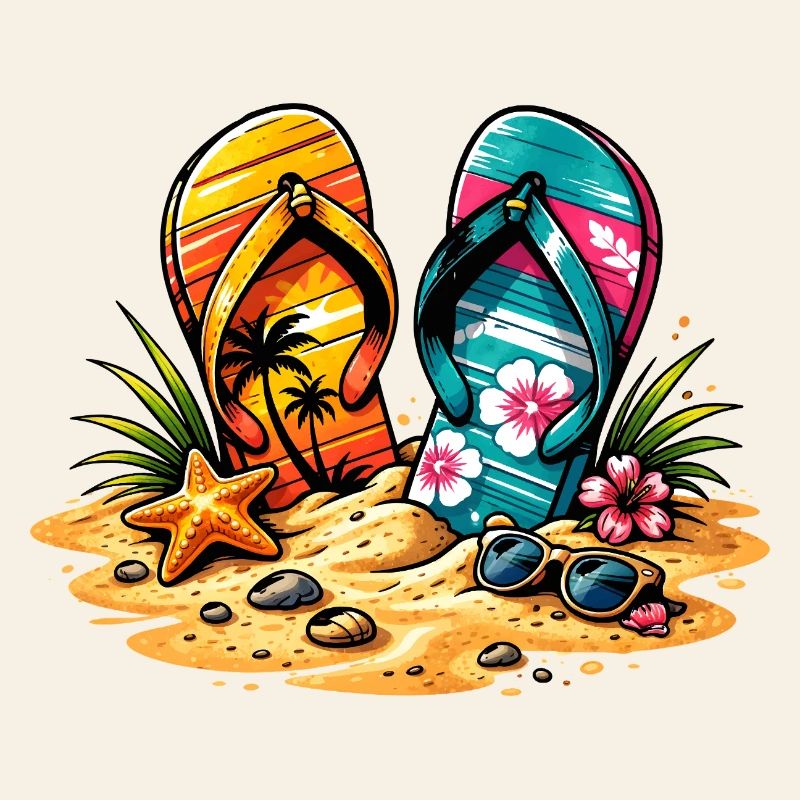 Flip Flops on the Beach Illustration
