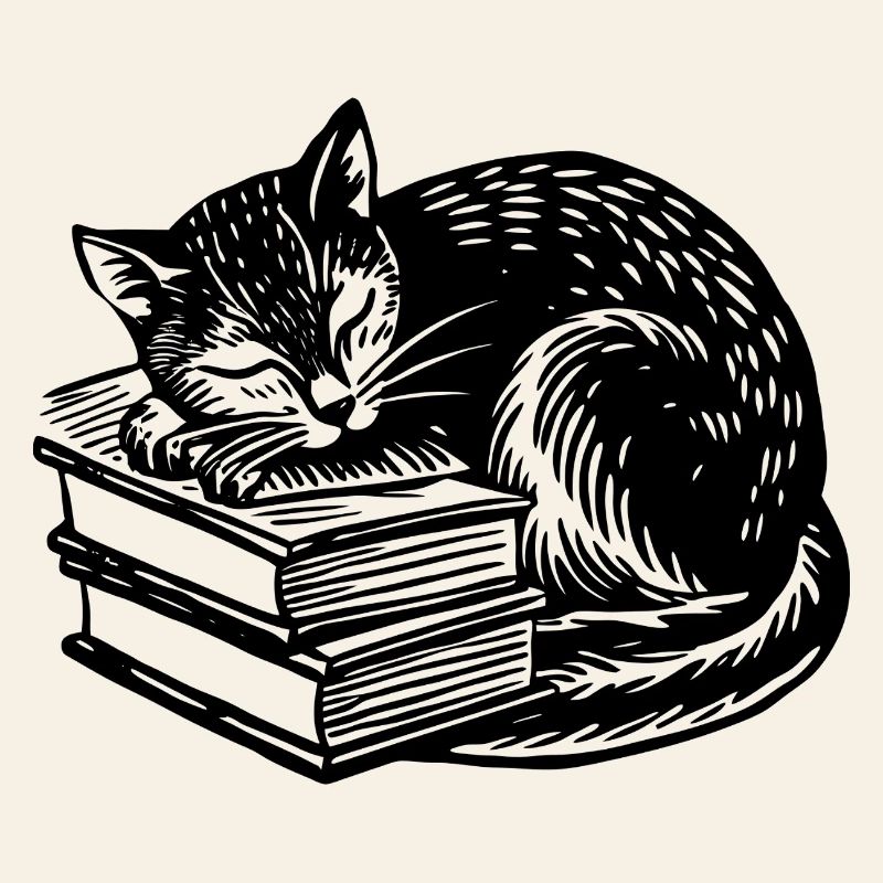 Cat sleeping on book