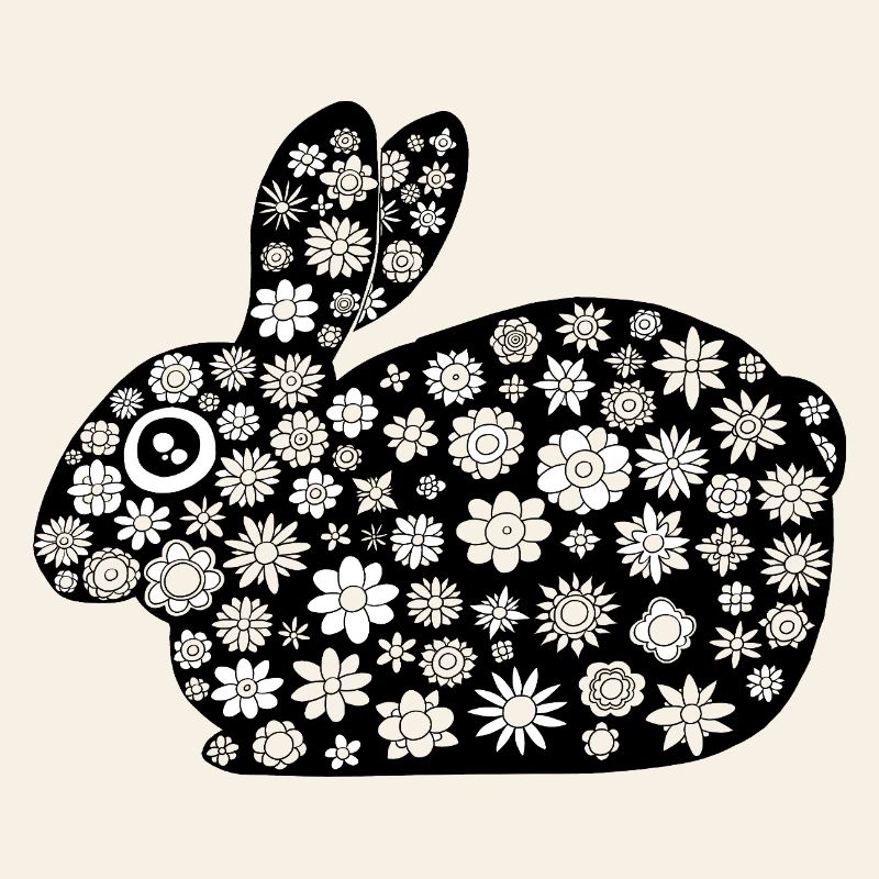 Black rabbit floral pattern