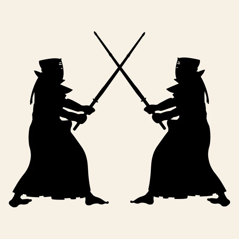 Kendo two Kendoka in fighting mode shadow figures
