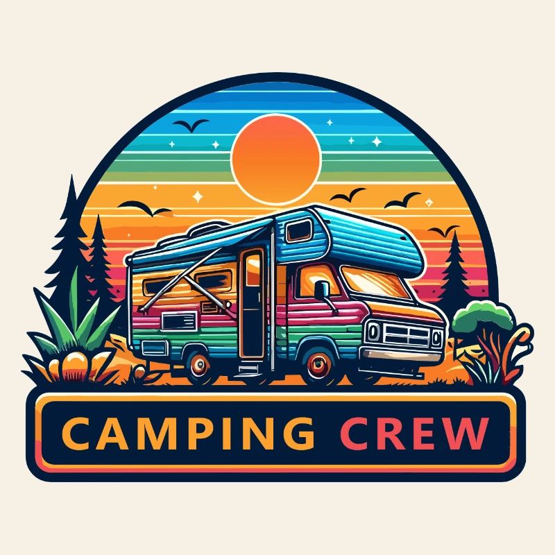 Retro Sunset Camping RV Crew