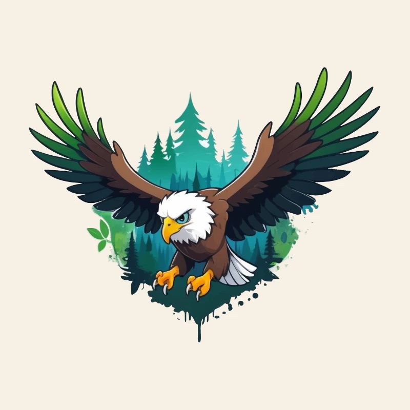 Eagle hunting in the forest