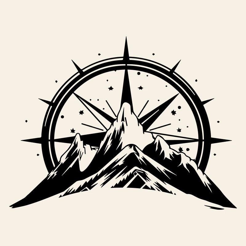 Compass With Mountain Silhouette