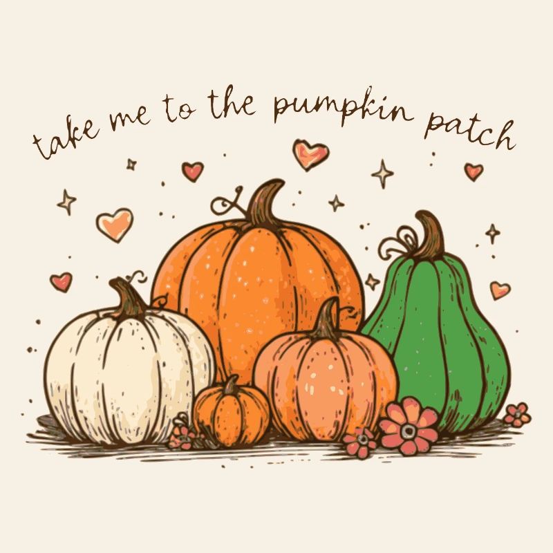 Pumpkin patch whimsical illustration