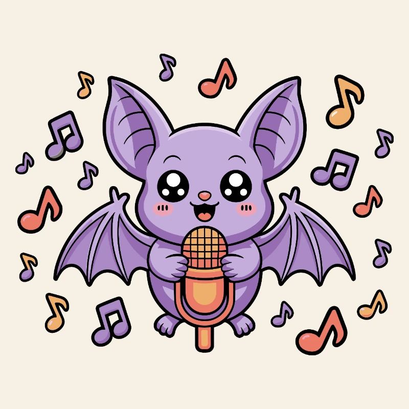 Cute Singing Bat With Music Notes