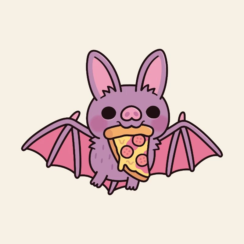 Cute Flying Vampire Bat With Pizza