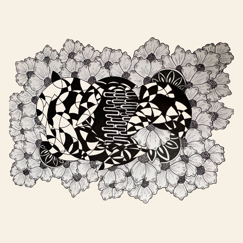 Motif de lignes de fleurs noires