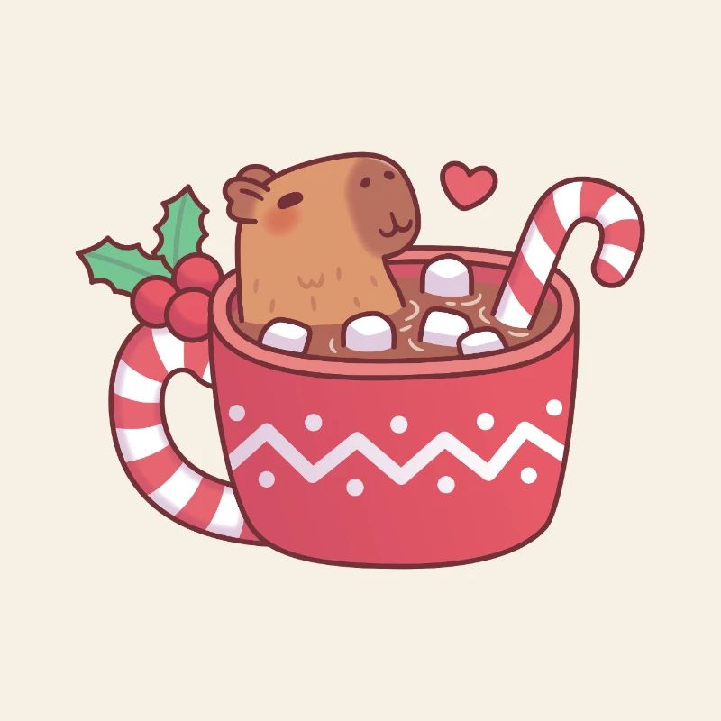 Un capybara mignon qui se détend dans un chocolat chaud avec un marshmall