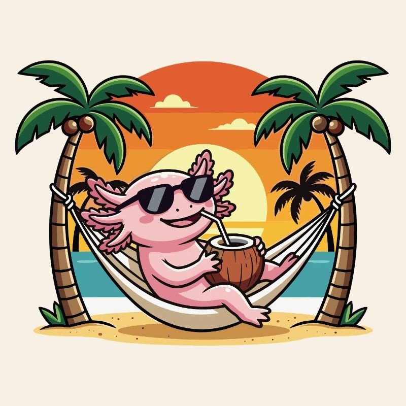 Drôle d’axolotl sur le hamac de plage pendant les vacances d’été