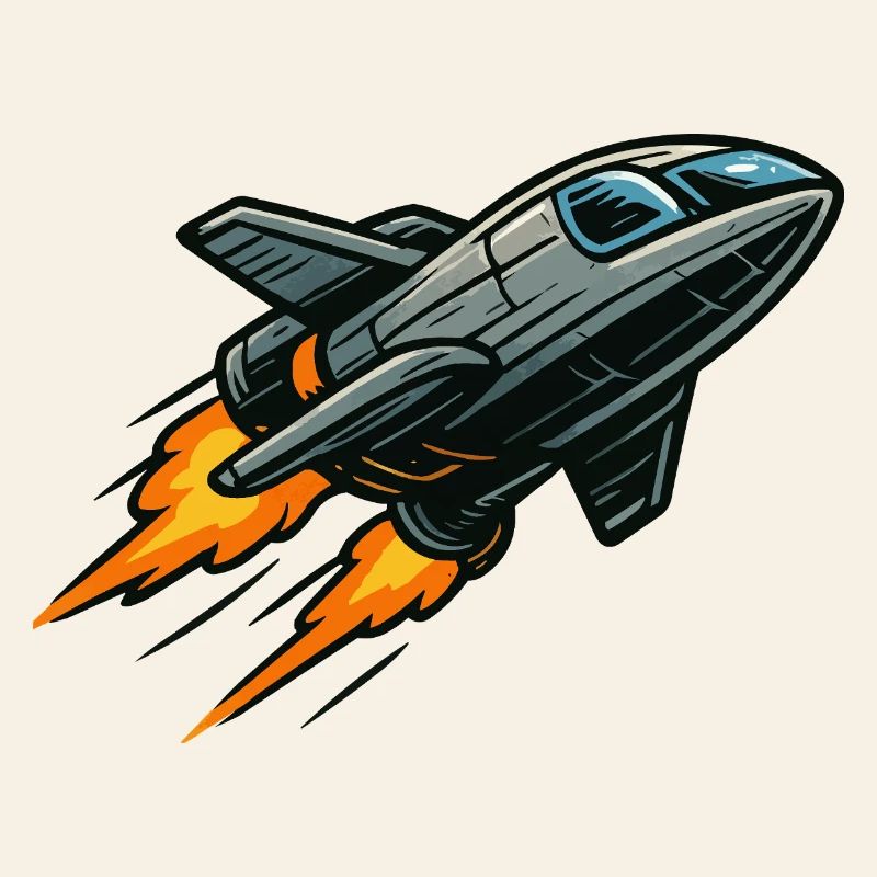 Cartoon Jet with Flame Propulsion