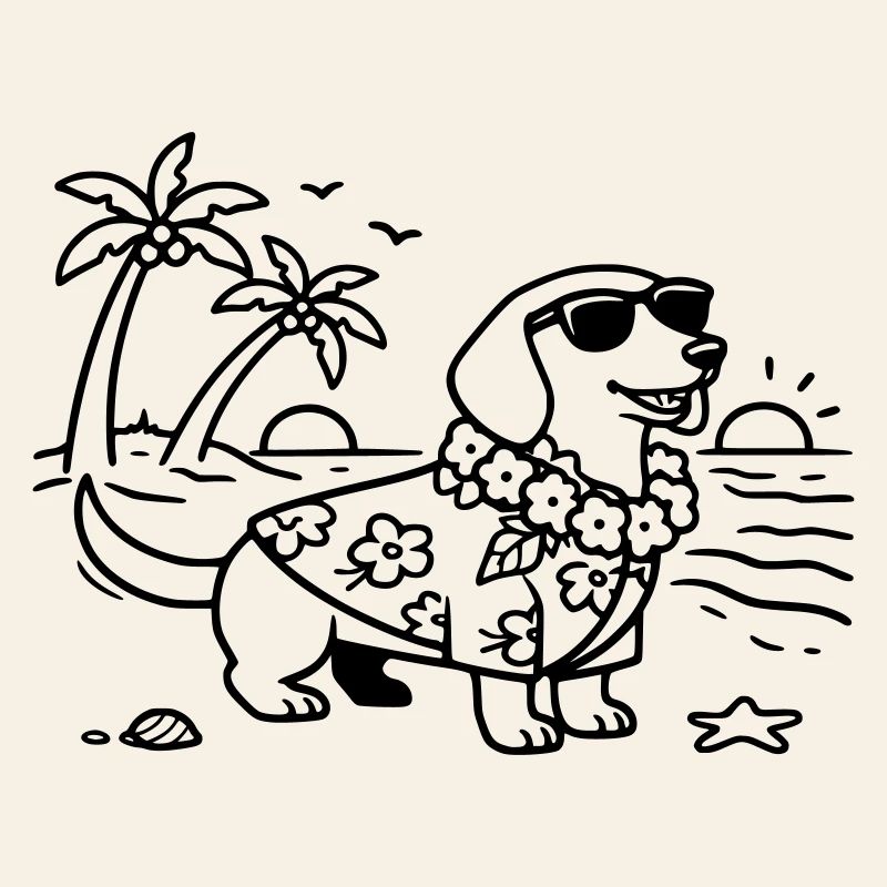 Vacances à Hawaï, mode vacances, teckel avec chien