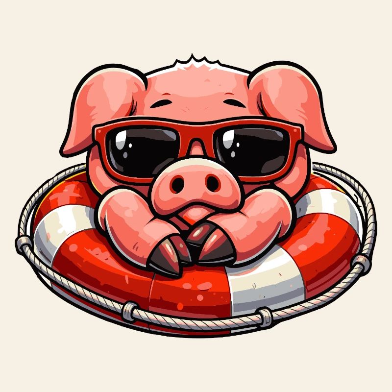 Cooles Schwein im Rettungsring 