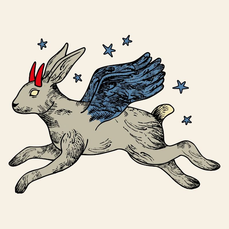 Winged hare in star flight
