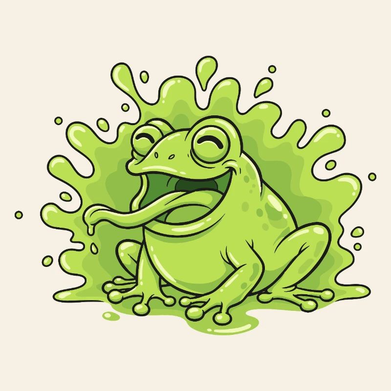 Grenouille joyeuse dans un éclaboussure de slime