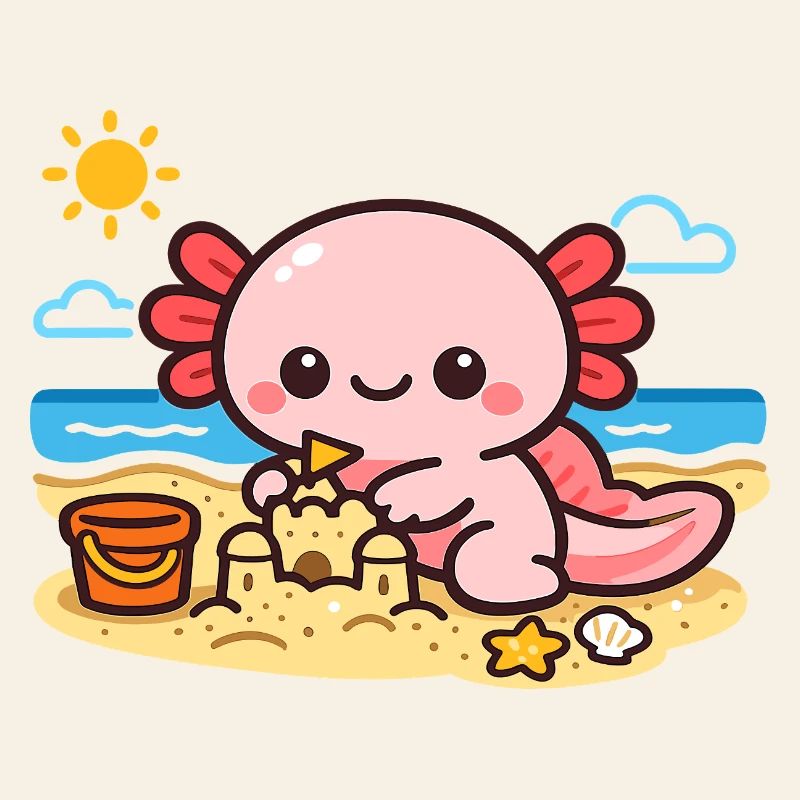 Un poulpe de plage de Kawaii construit un bac à sable