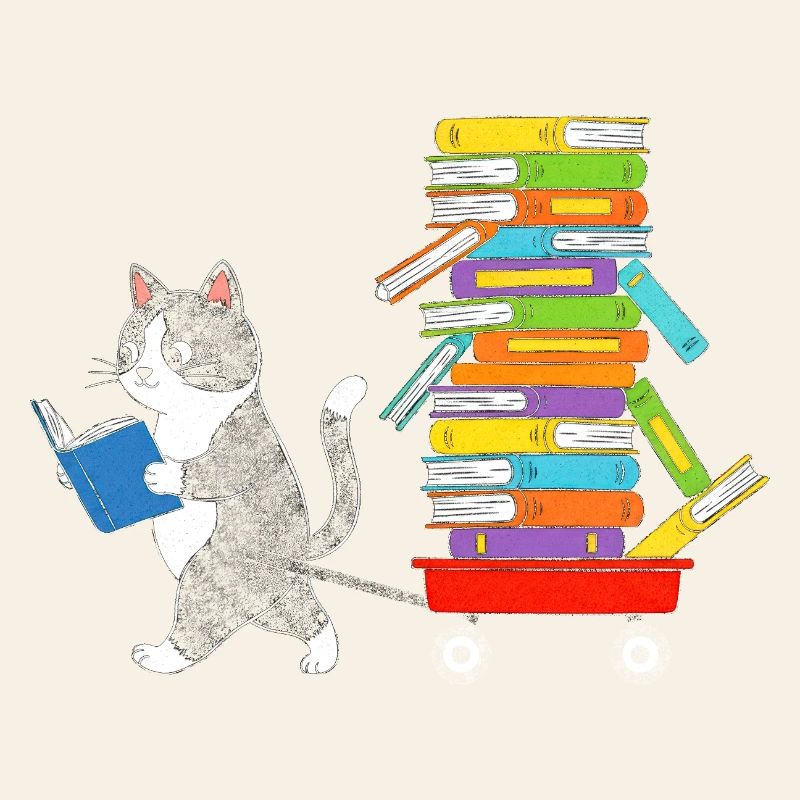 Lesekätzchen zieht Bücherwagen