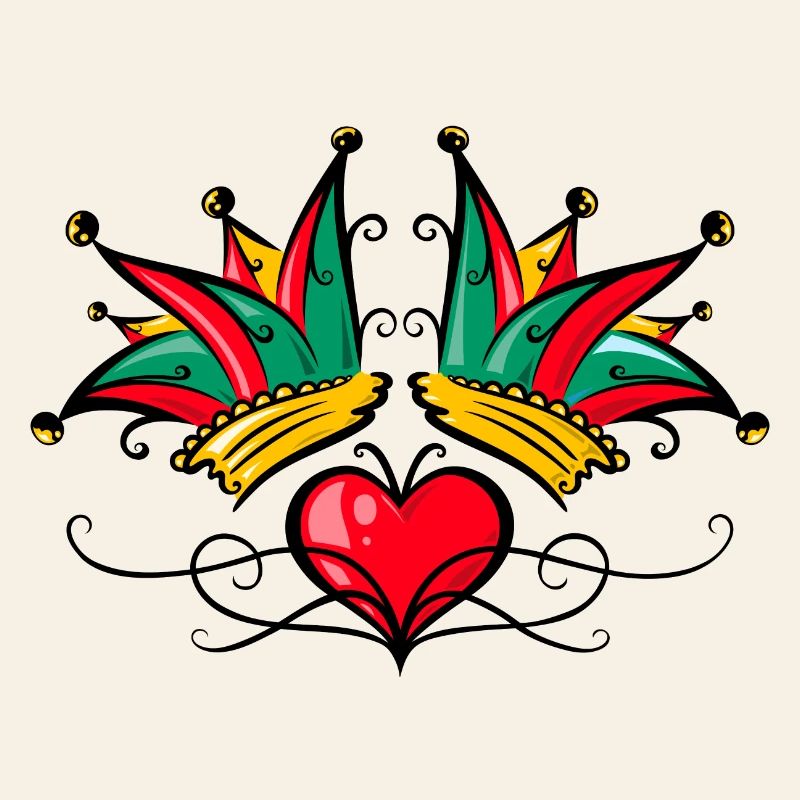 Fool's Cap Carnival Heart Tattoo