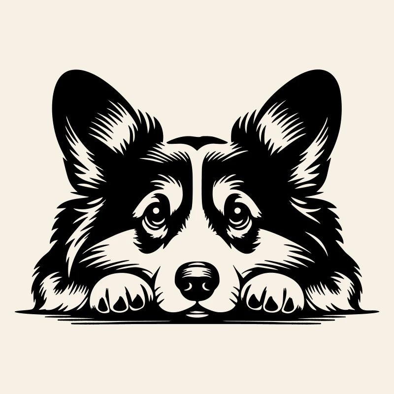 Welsh Corgi Kopf mit Pfoten