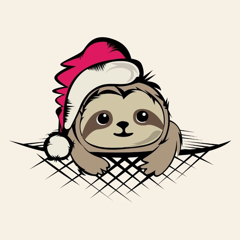 Santa Claus Sloth Hat Comic Funny Cartoon